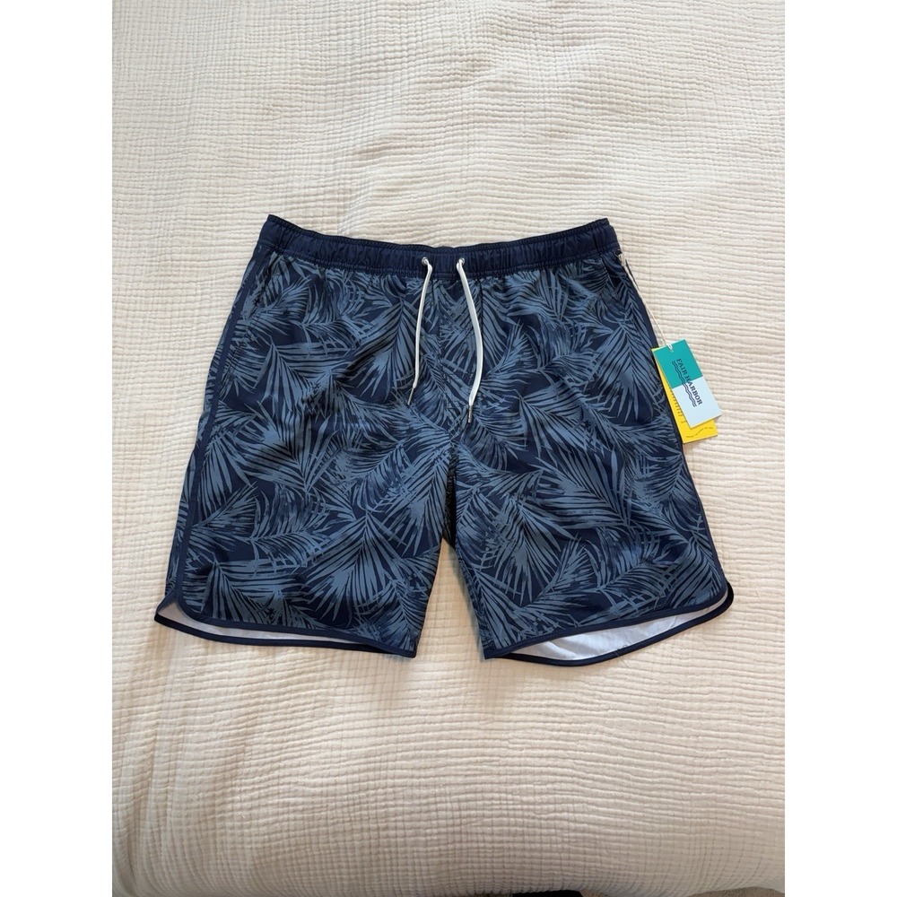 Fair Harbor Anchor Swim Trunks Men's XL Blue Shorts 8" Inseam Palm Trees NWT